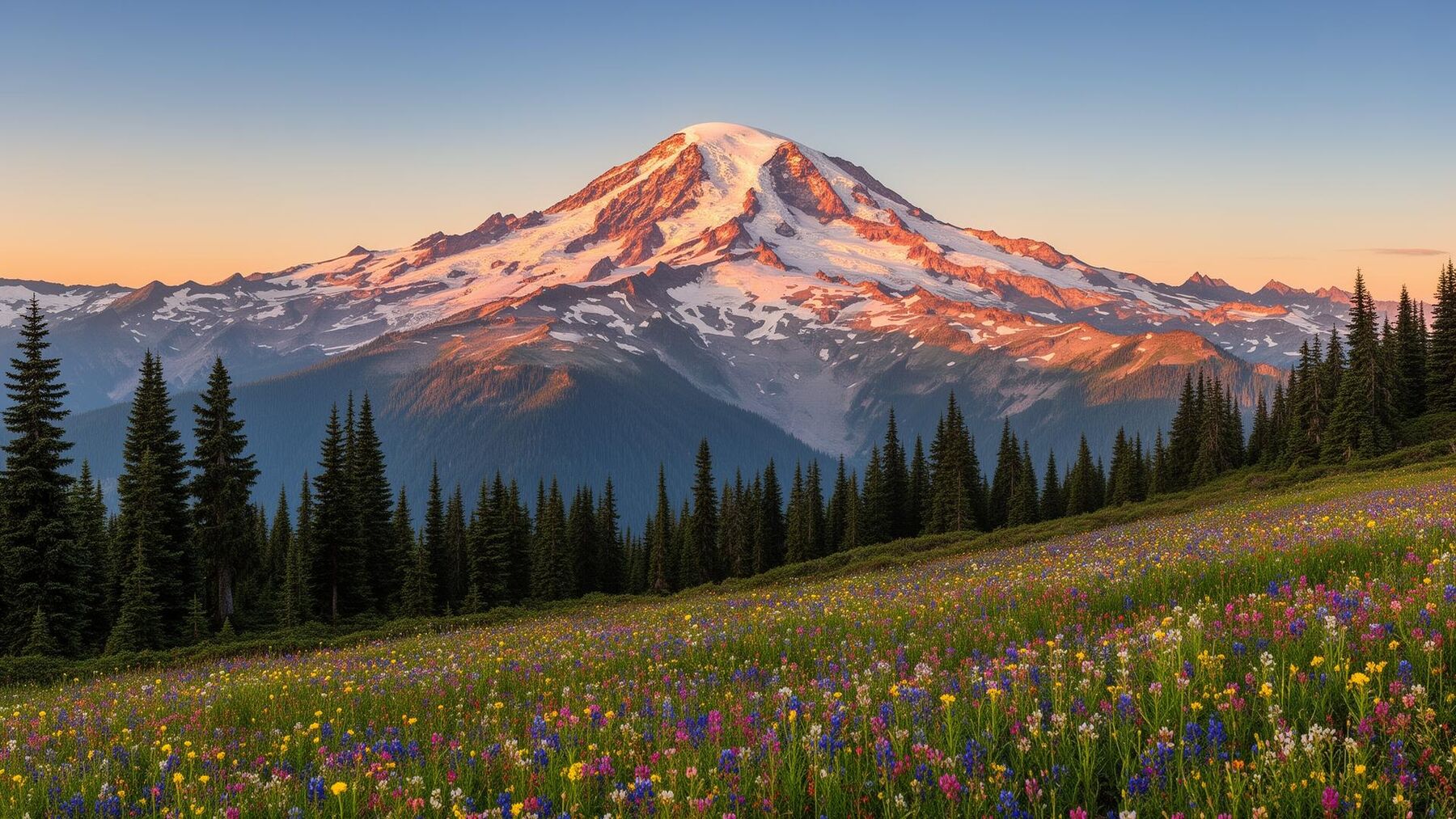 Mount Rainier at golden hour — the Pacific Northwest backdrop to PPP Corps' Tukwila, Washington headquarters