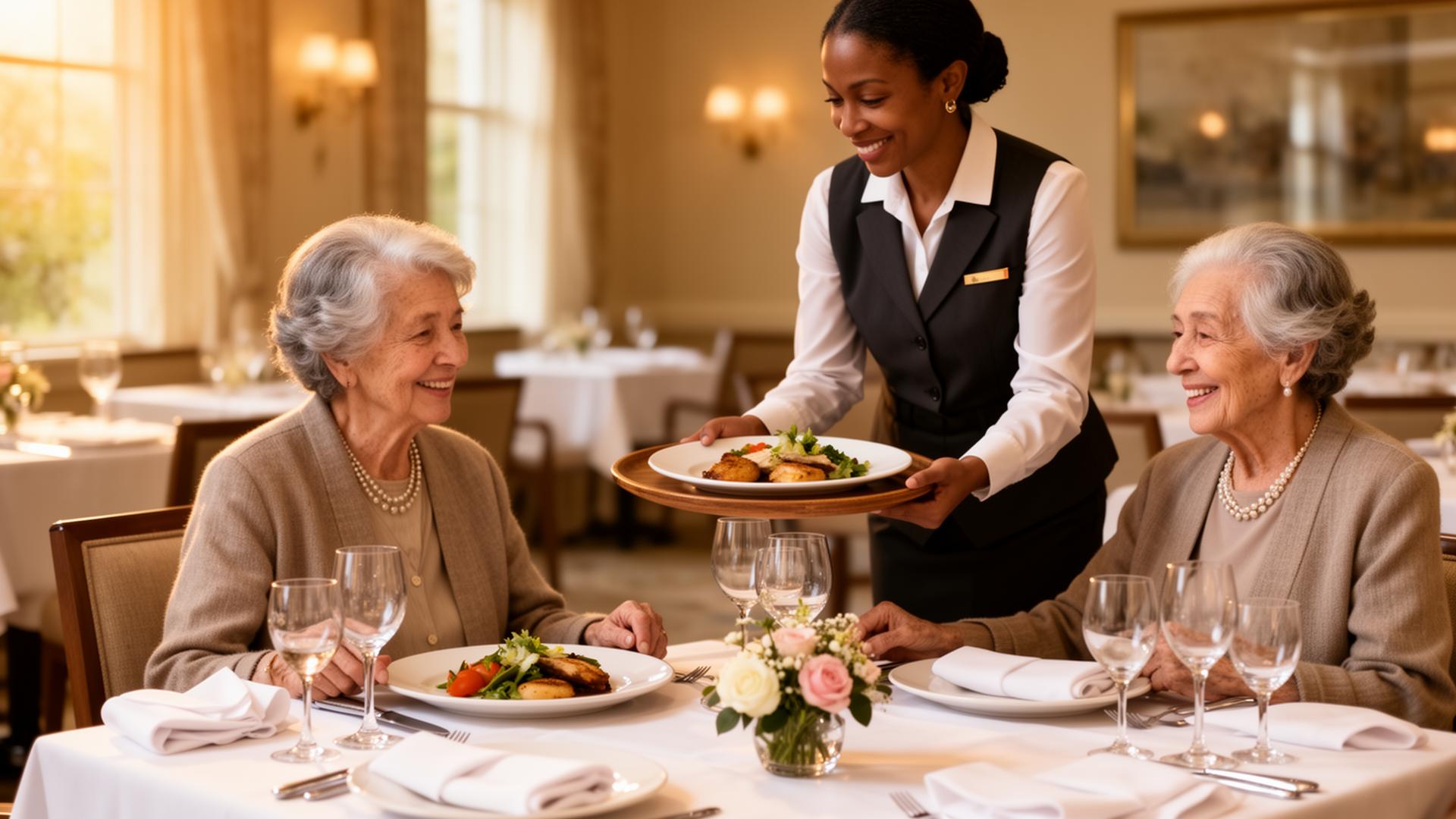 Hospitality-style plated dining service in a senior living community